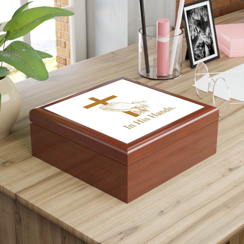 Christian Box, Faith Keepsake, Religious Gift, Prayer Storage, Cross Design, In His Hands