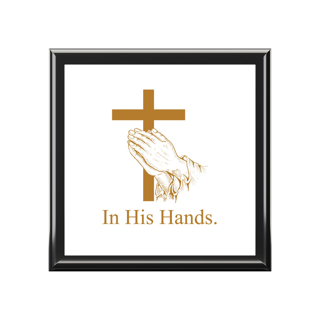 Christian Box, Faith Keepsake, Religious Gift, Prayer Storage, Cross Design, In His Hands