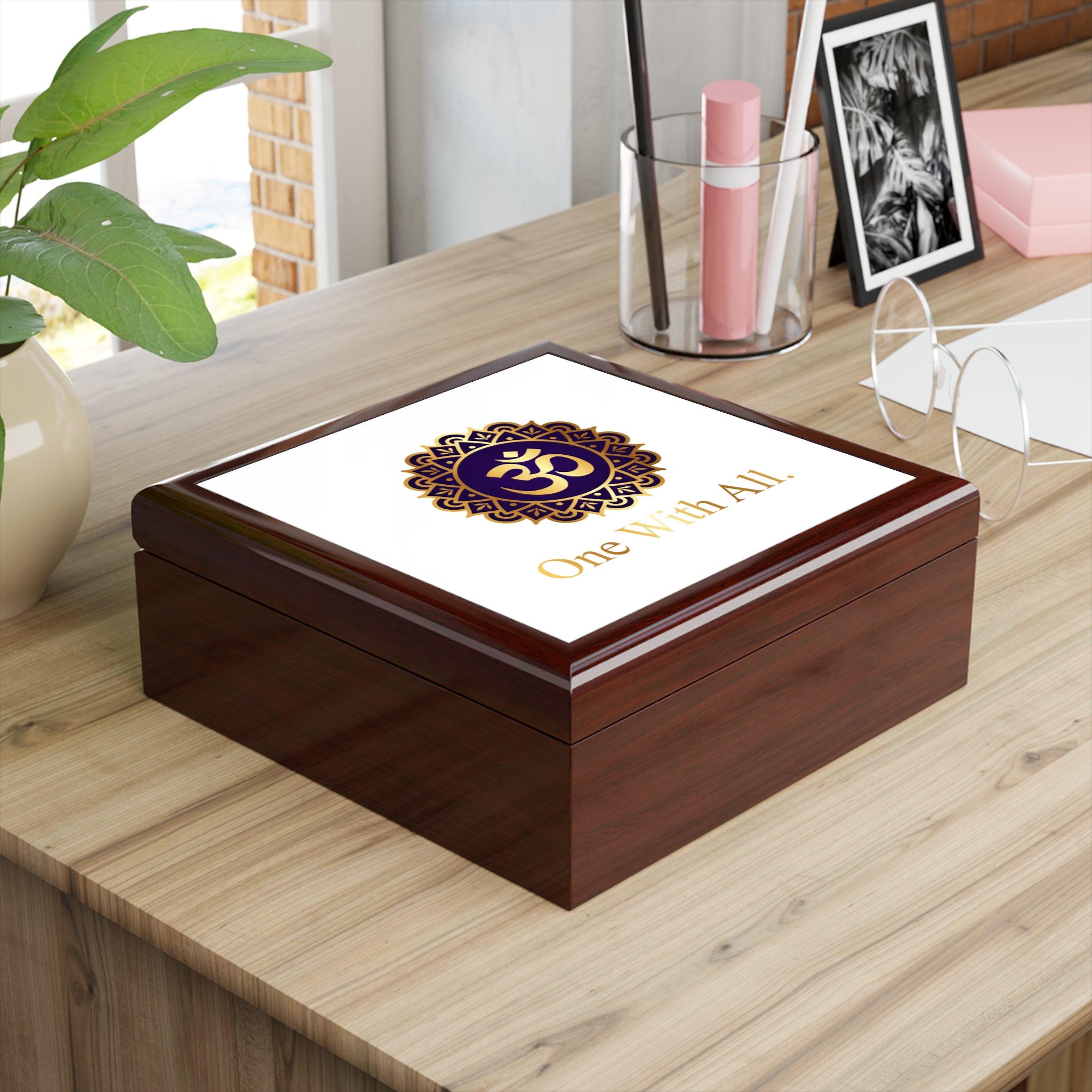 Elegant OM Box with Inspirational Quote - One With All