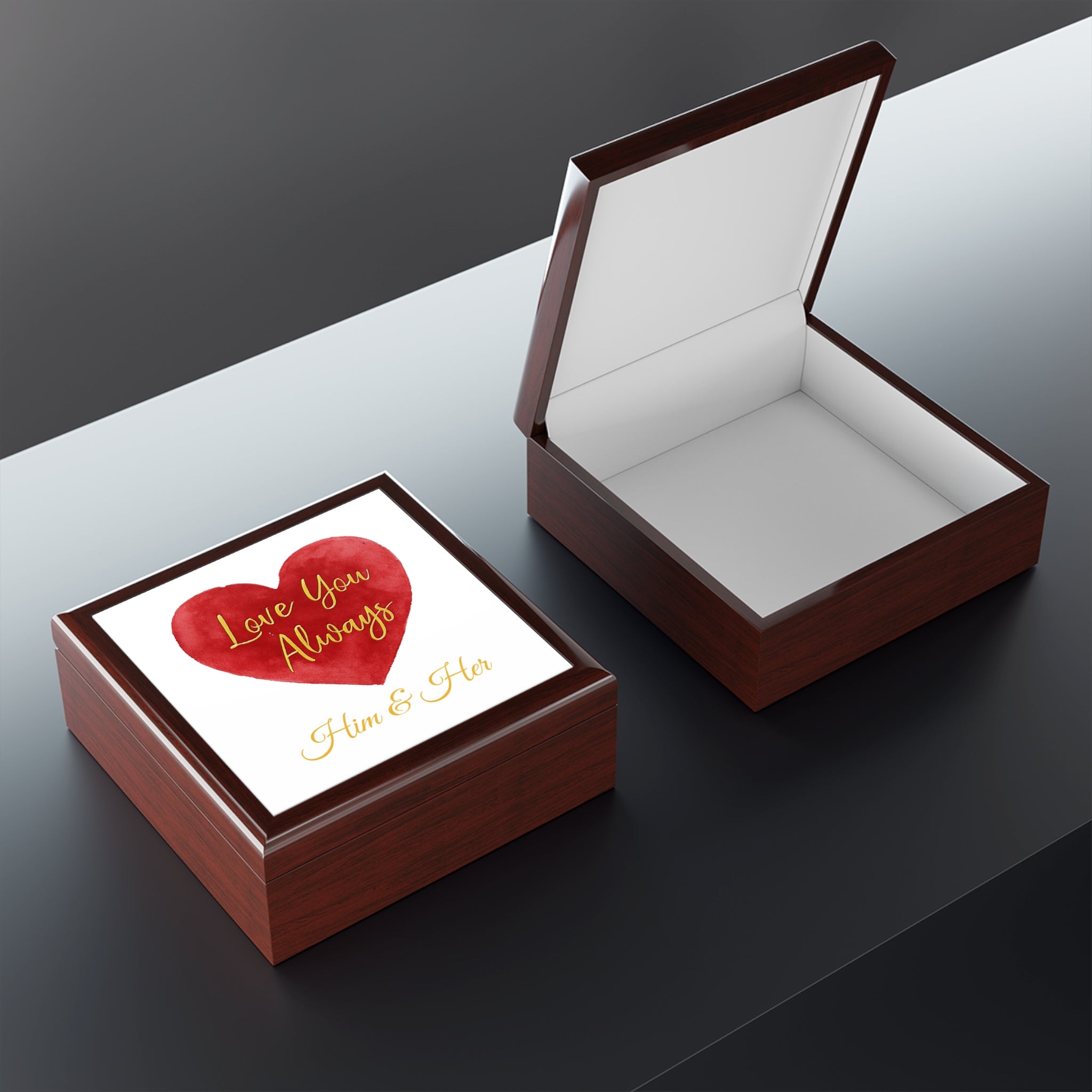 Elegant Love Box - 'Love You Always' Design for Him & Her (Your & Their Name)